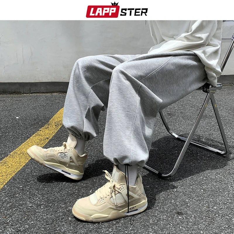 LAPPSTER Men Japanese Streetwear Solid Baggy Joggers Pants 2020 Man Korean Fashion Hip Hop Sweatpants Couple Black Trousers 5XL