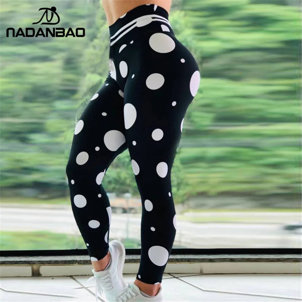 NADANBAO 2024 Fitness Leggings Women Sporting Workout Pants Polka Dot Printed Trousers for Yoga Running Girl Streetwear Bottom