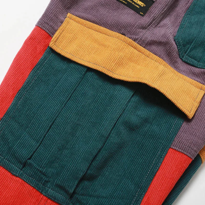 Hip Hip Pants Vintage Color Block Patchwork Corduroy Cargo Harem Pant Streetwear Harajuku Jogger Sweatpant Cotton Trousers 2024
