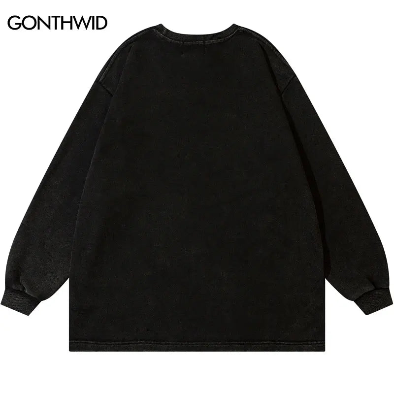 Vintage Ripped Sweatshirt Hip Hop Shadow Graphic Print Punk Goth Hoodie Streetwear Men Harajuku Fashion Long Sleeve Street Wear